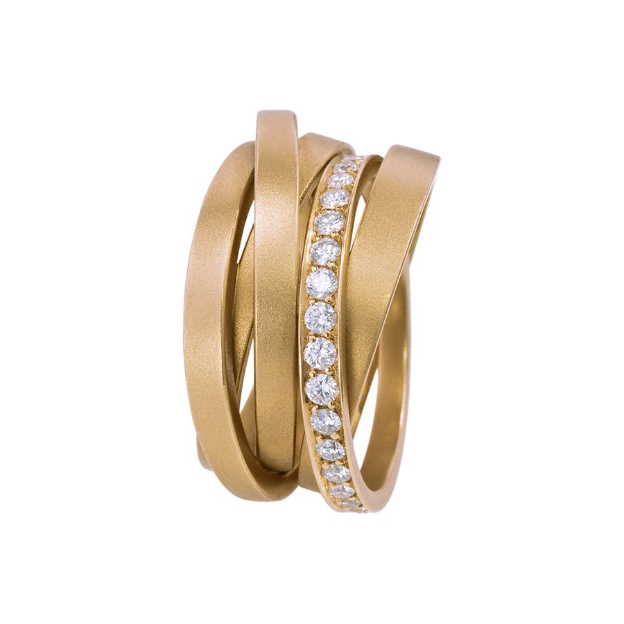 Een 18 krt rosé gouden ring Schmuckwerk model Saturn met 49 diamanten briljant geslepen totaal 0.49 crt TW VS.